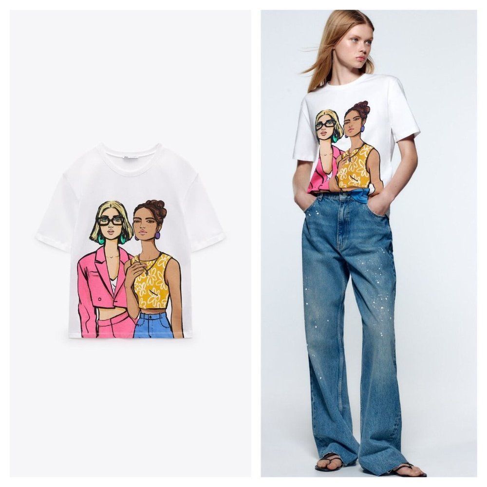 ZARA T-SHIRT PRINT WITH GIRLS - Picture 1 of 6